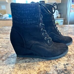 Madden Girl Black Lace Up Wedge Boots